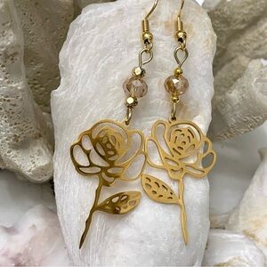 Gold Filigree Rose Earrings